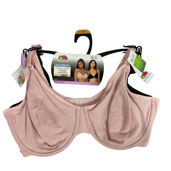 Fruit Of The Loom 2 Pack Comfort Cotton 360 Stretch Wireless Bras L Plus Pink Bl - Picture 1 of 8